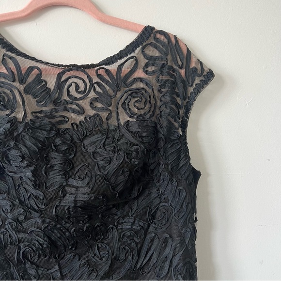 Vintage 1950’s Ribbon Party Dress, LBD, Soutache Cocktail, Black Mesh, M/LG - Picture 2 of 9